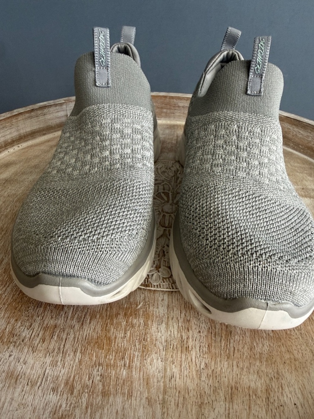 Skechers Women’s Gray Knit Slip-On Memory Foam Sneakers - Picture 2 of 6